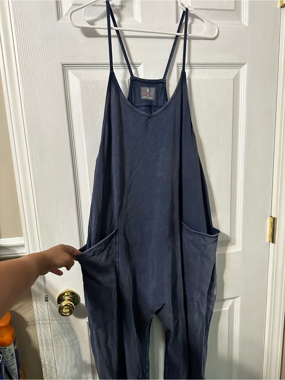 FP Movement by Free People Navy Blue Relaxed Strap Jumpsuit with Pockets